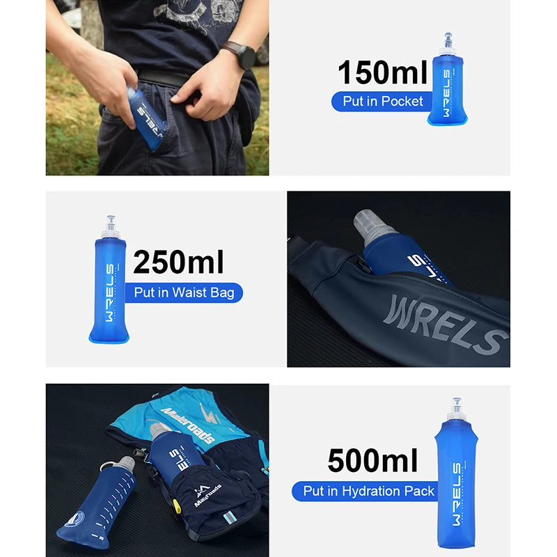 Folding Water Bottle TPU Bpa-Free Collapsible Soft Flask Outdoor Sport Hiking Camping Running Portable Soft Water Bottle